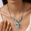 Comstylish Retro Ethnic Style Turquoise And Peace Sign Design Necklace