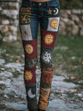 Vintage Moon & Sun Crochet Patchwork Skinny Jeans elevenforest