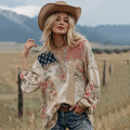 Western Cowboy Style American Flag Floral Patchwork Vintage Linen Shirt In The Countryside elevenforest