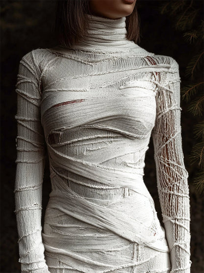Halloween Mummy Bandages Cozy Knit Turtleneck Sweater artswardrobe
