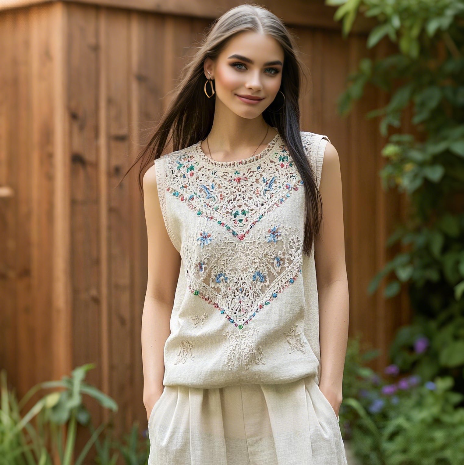 Vintage Bohemian Cutout Linen Vest elevenforest