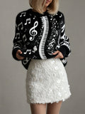 Comstylish Piano Keys Music Notes Contrast Cozy Plush Sweater