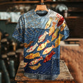 Vintage Fish Print Crew Neck Short Sleeve T-shirt elevenforest
