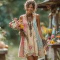 Women's Floral Color Block Round Neck Short Sleeve Dress elevenforest