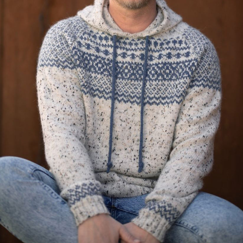 Men'S Vintage Knitted Jacquard Hooded Sweater elevenforest