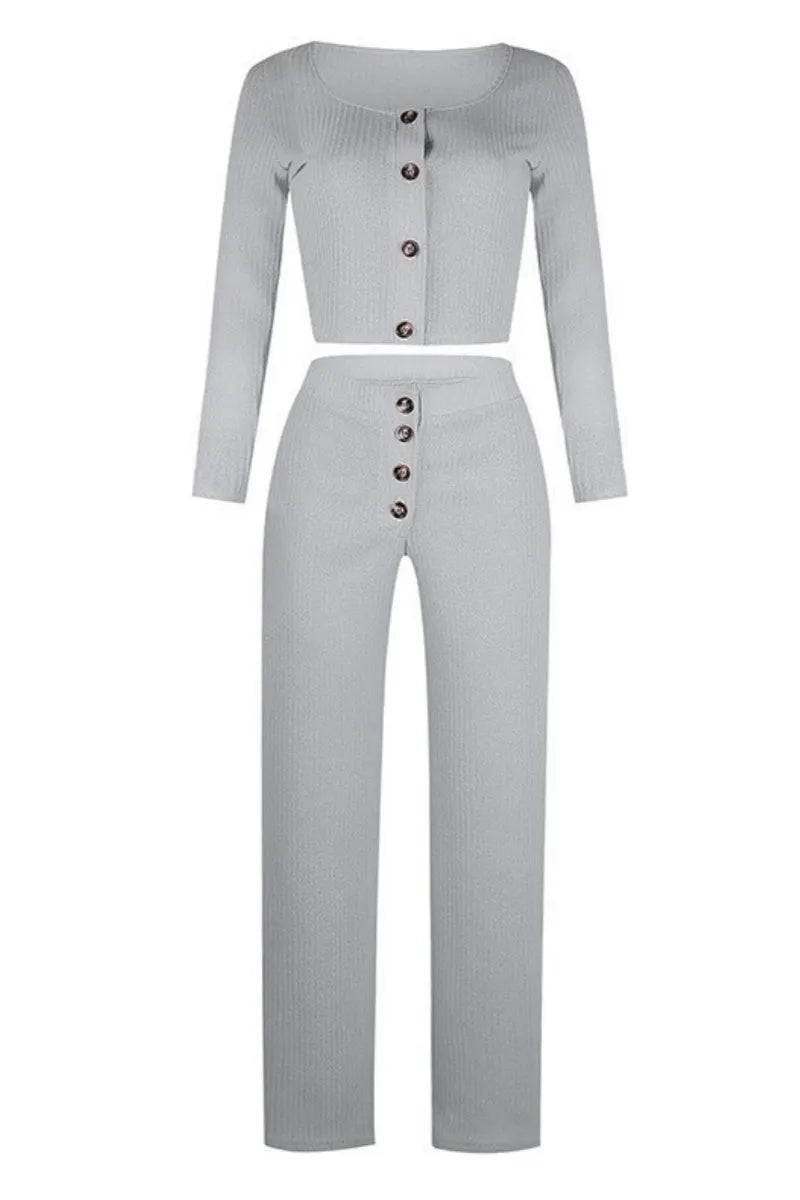 Buttons Vests Pants U Neck Sleeveless Two Pieces(4 Colors)