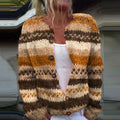 Autumn Vintage Striped Print Knitted Cardigan elevenforest