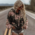 Women's Classic Romantic Pink Rose Embroidery Art Comfy Hoodie