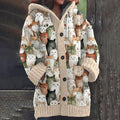 Comstylish Colorful Cat Pattern Cozy Hooded Knit Sweater
