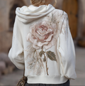 Bohemian Style 3d Pink Rose With Sequins Women's Hooded Long-sleeve Sweatshirt elevenforest