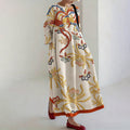 Comstylish Women's Vintage Japanese Floral Print Linen Blend Midi Dress