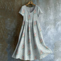 Women's Vintage Rose Print V-neck Short Sleeve Midi Dress elevenforest