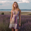 Vintage Cottagecore Purple Floral Patchwork Linen Mini Dress elevenforest