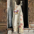 Vintage Boho Butterfly & Floral Women's Linen Jumpsuit elevenforest
