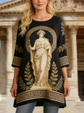 Comstylish Vacation Style Greek Goddess Vintage Women's Linen Flowy Shirt