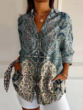 Women's Art Floral Hippie Print Long Sleeve Shirt