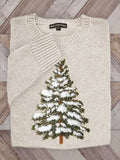 Comstylish Snow On Christmas Tree Embroidered Cozy Knit Sweater