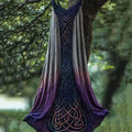 Vintage Viking Celtic Purple Gradient  Linen Midi Dress elevenforest