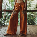 Women's Boho Floral Embroidery Art Linen Casual Pants elevenforest