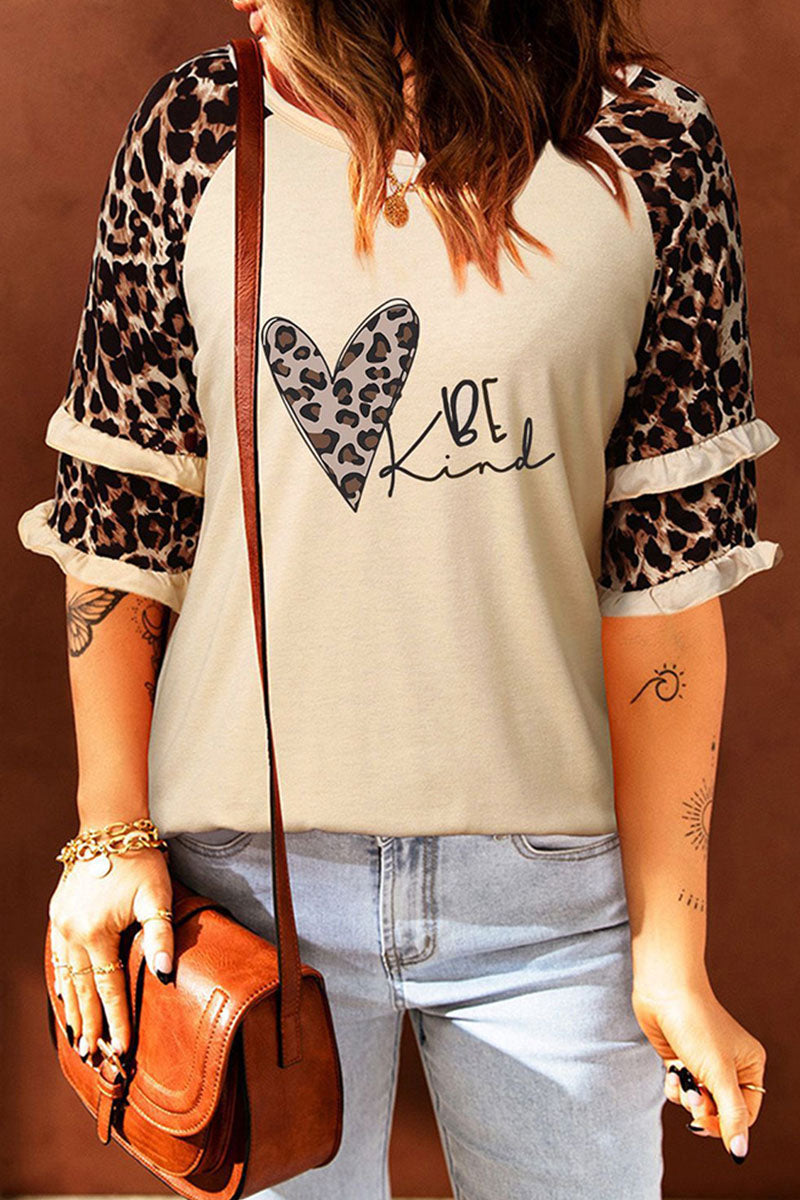 Print Leopard Patchwork O Neck T-shirts(5 Colors)