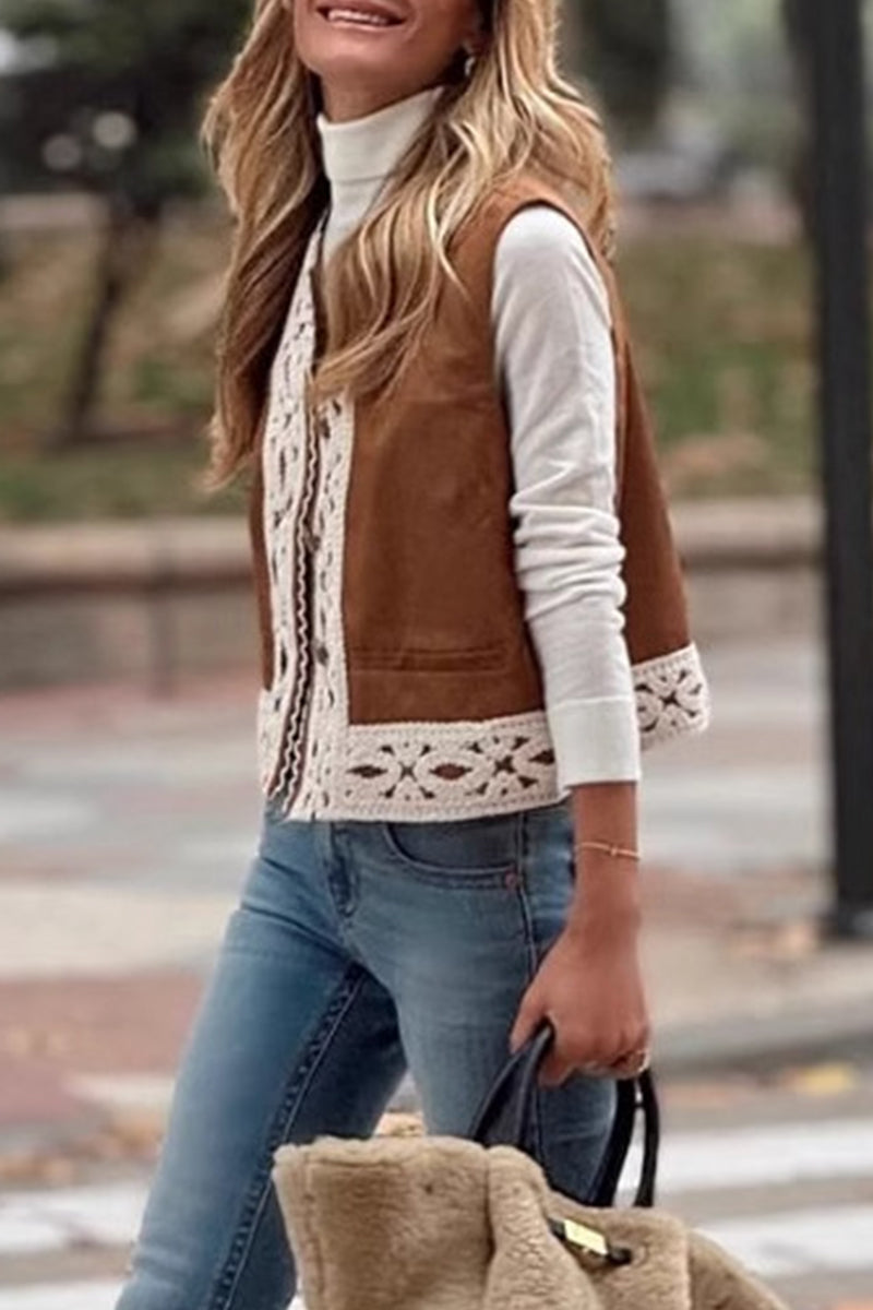 Lace Patchwork O Neck Waistcoats