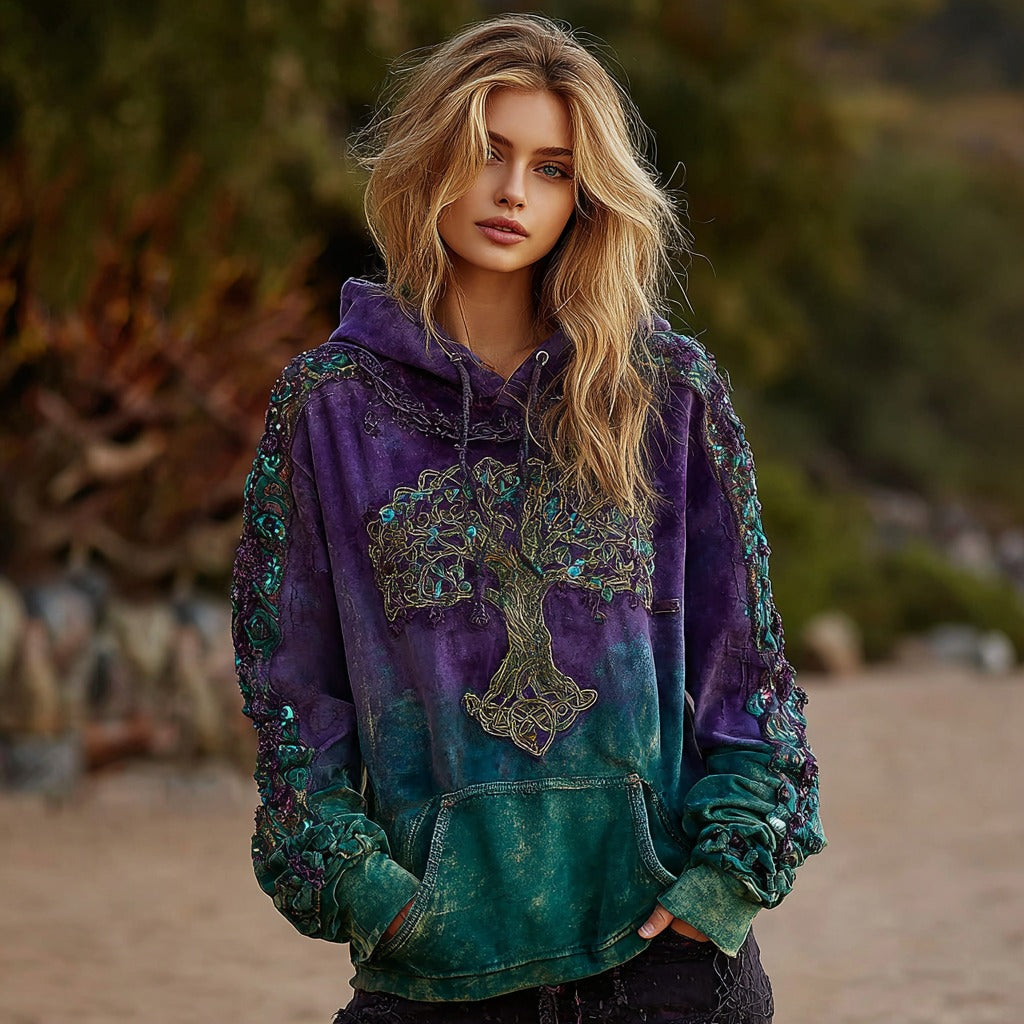 Womens Vintage Viking Celtic Knot Tree Of Life Art Gradient Comfort Hoodie elevenforest