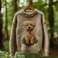 Comstylish Women's Vintage Mohair Dog Embroidered Sweater