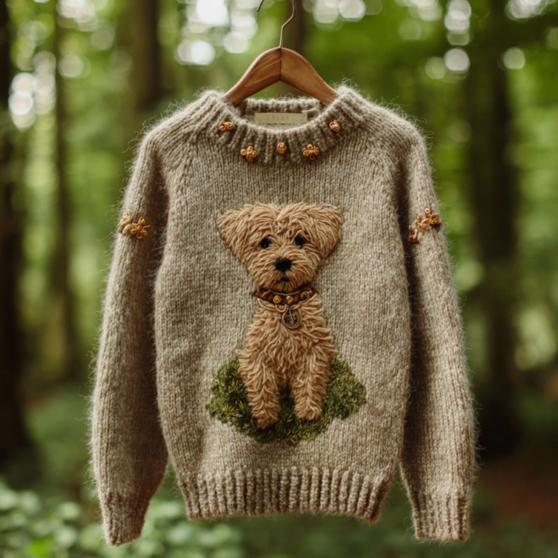 Women's Vintage Mohair Dog Embroidered Sweater elevenforest