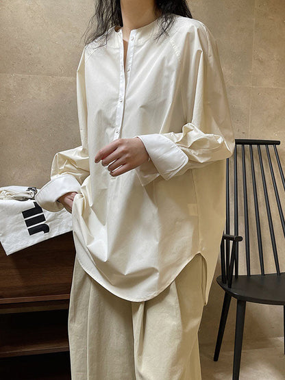 Urban Long Sleeves Loose Contrast Color Round-neck Blouses&shirts Tops