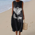 Women's Vintage Flower Pattern Art Linen Tank Dress elevenforest