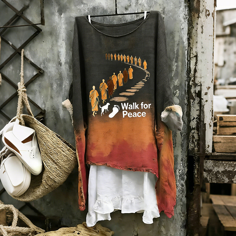 Comstylish Walk For Peace Aloka Dog In Gradient Art Linen Tunic