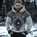 Men's Viking Rune Embroidered Comfortable Chunky Hooded Sweater elevenforest