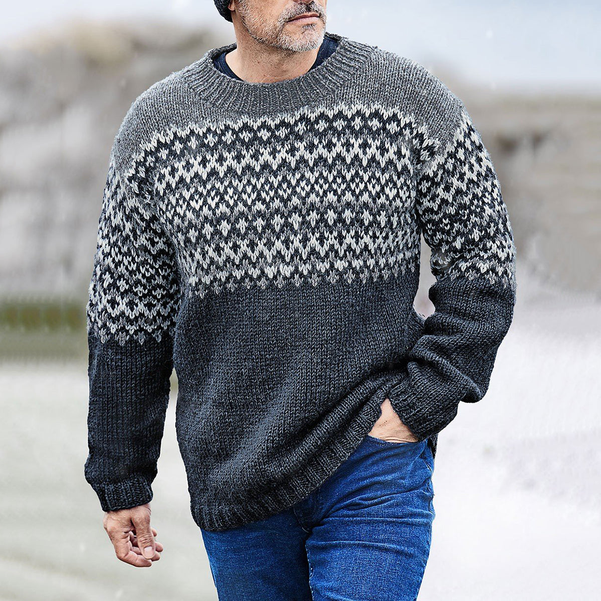Vintage Clifden Knit Jacquard Crew Neck Sweater（Unisex） elevenforest