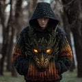 Men's Viking Dragon Head Three-dimensional Knitted Pattern Hooded Sweater elevenforest