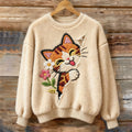 Cute Sweet Cat Art Women's Cozy Plush Sweater elevenforest