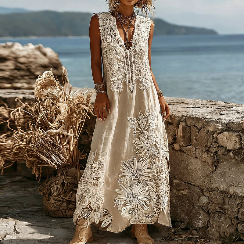 Women's Fashion Floral Lace Patchwork Sleeveless Dress elevenforest