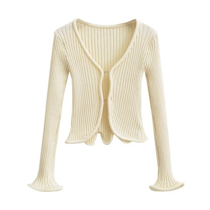 White Autumn Short Knitted Cardigan Sweater Coat for – Stylish and Cozy Outerwear