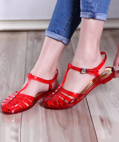 Red Hollow Out Walking Sandals Buckle Strap Ay1004