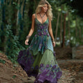Women's Vintage Floral Embroidery Gradient Maxi Dress elevenforest