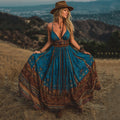 Women's Vintage Western Geometry Print Suspender Maxi Dress elevenforest