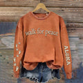 Comstylish Vintage Walk For Peace Slogan Retro Print Round Neck Sweatshirt