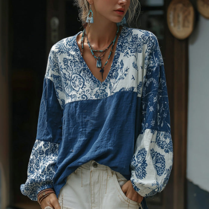 Women's Japanese-style Floral Pattern Comfortable Top elevenforest