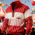 Men's Retro Clown Striped Color Block Print Turtleneck Zipper Sweatshirt elevenforest