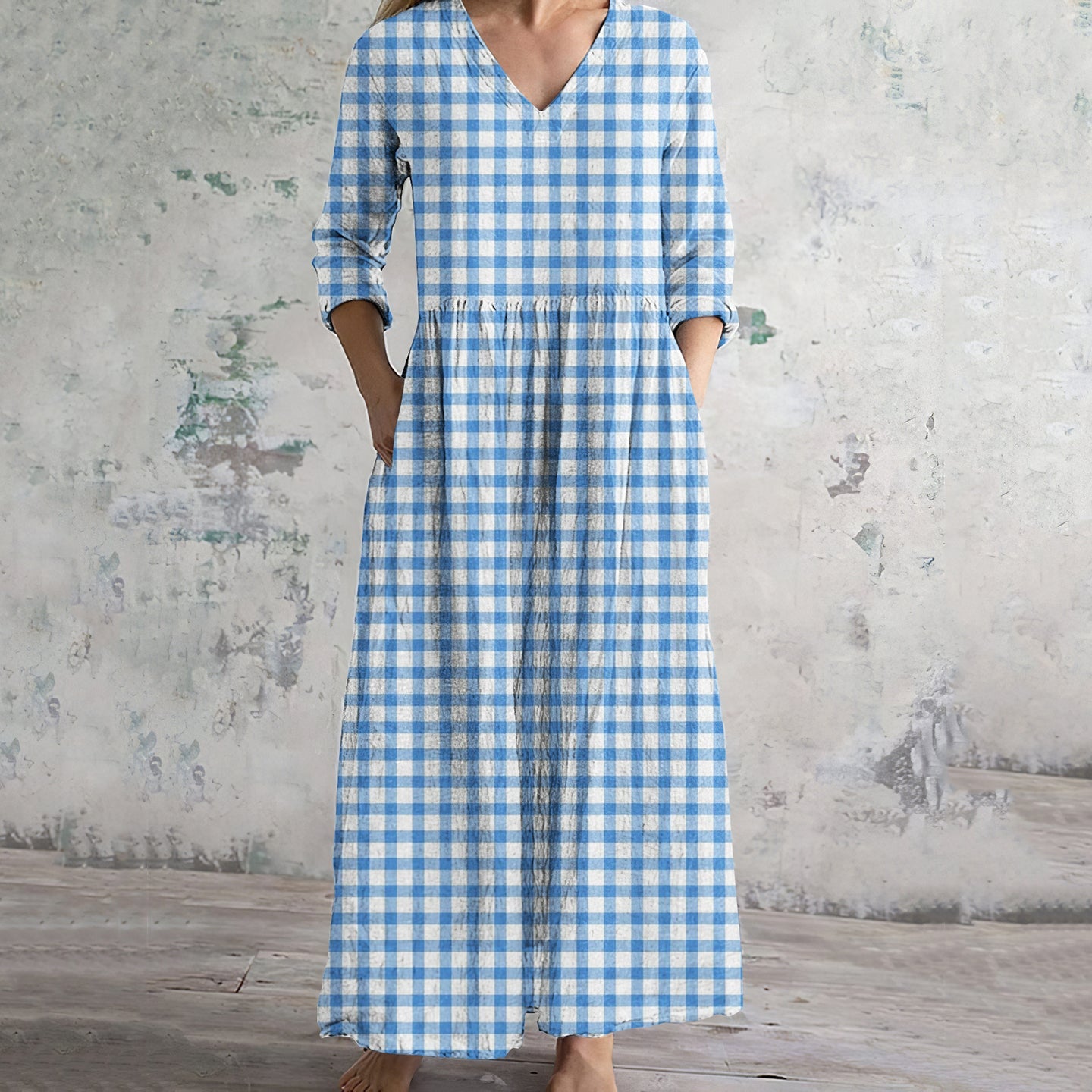 Vintage Plaid Pattern Women's Linen Dress elevenforest