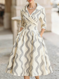 Women's retro cold jacquard print medium and long dress