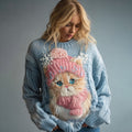 Comstylish Women's Vintage Christmas Orange Cat Snowflake Art Cozy Sweater