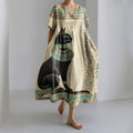 Comstylish Women's Egyptian Buster Cat Art Print V-neck Dress
