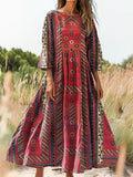Women's Ethnic Tattoo Pattern Art Print Cotton Round Neck Dress