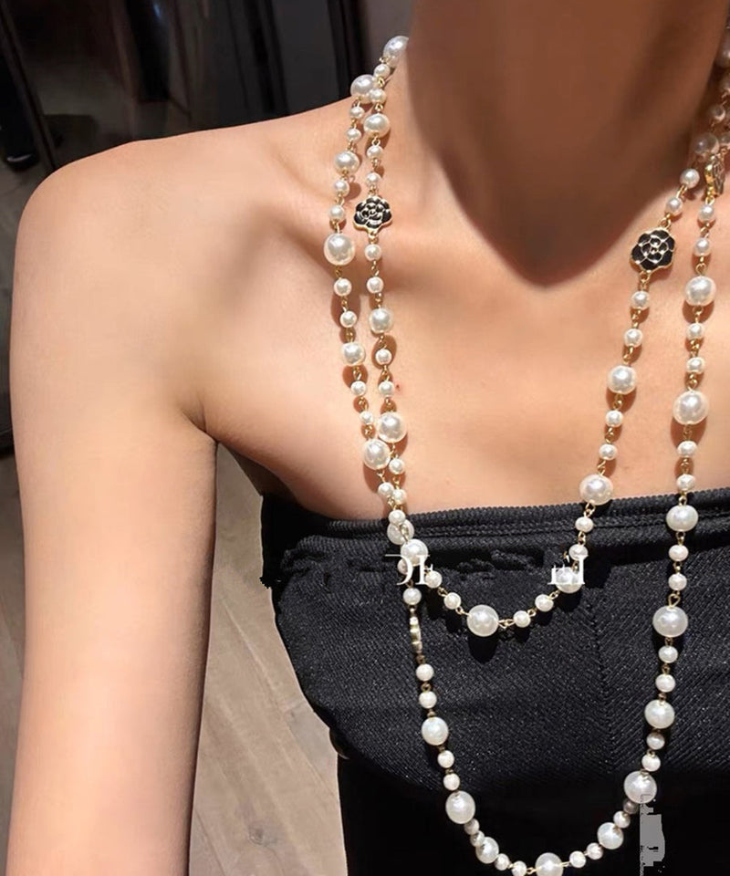 Classy White Alloy Pearl Beading Sweaters Gratuated Bead Necklace