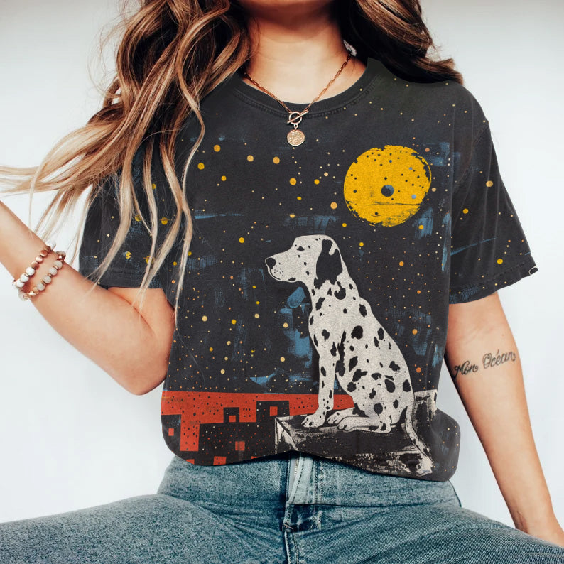 Retro Dalmatian Sun Painting Art Print Short Sleeve T-Shirt elevenforest